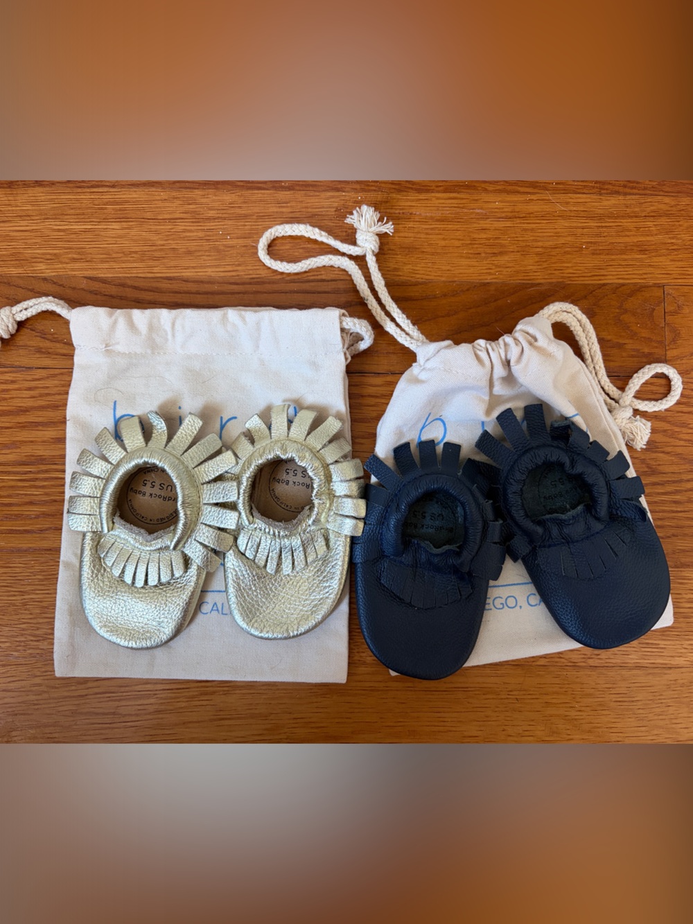 BirdRockBaby Metallic Gold & Navy Fringe Baby Moccasins Set